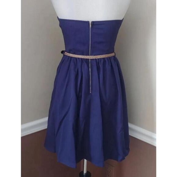 Navy Blue Strapless Pleated Front Belted Dress by Ya Los Angeles from ModCloth - Picture 4 of 7